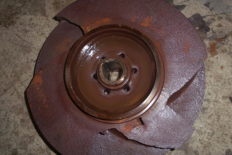 Impeller was damaged by chemical corrosion and cavitation of damaged